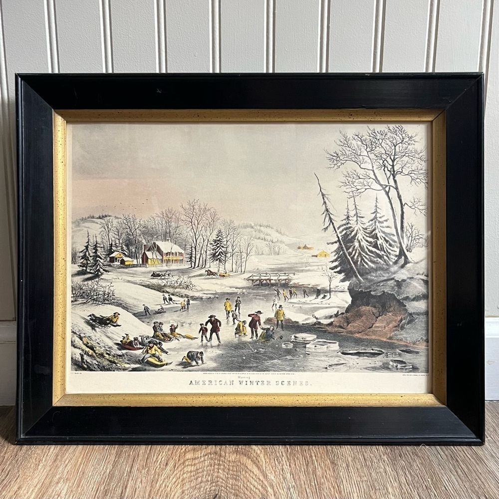 Antique Currier & Ives Hand-Colored Lithograph Fanny Palmer Traditional Artwork